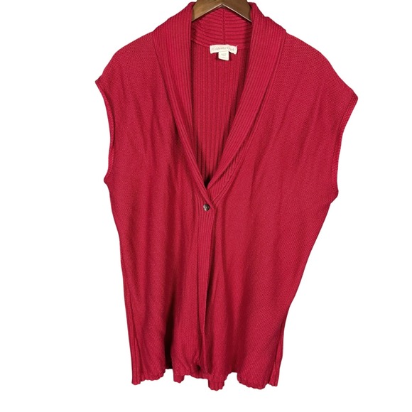 Coldwater Creek Sweaters - Coldwater Creek‎ Red Sleeveless Shawl Collar Sweater Vest XL Holiday Christmas